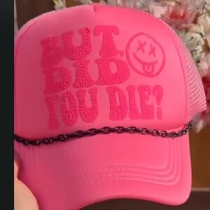 Hot Pink Trucker Hat with black chain